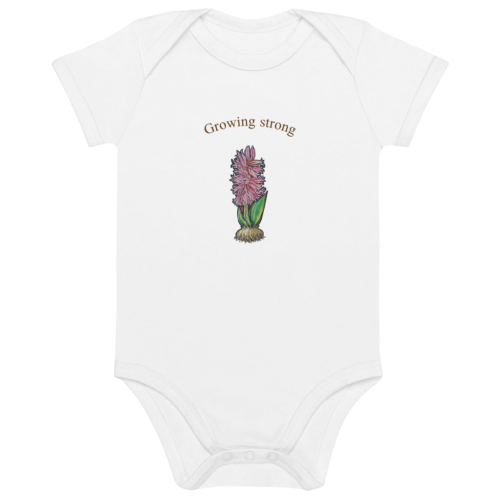 Bulb botanical baby bodysuit front view — original art clothing for infants by Atme