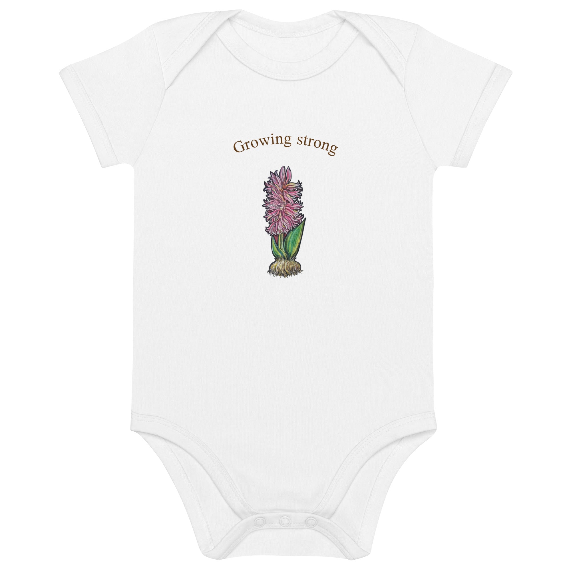 Bulb botanical baby bodysuit front view — original art clothing for infants by Atme