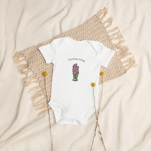 Bulb baby bodysuit — hand-drawn botanical illustration on organic cotton, Wild Lines by Atme