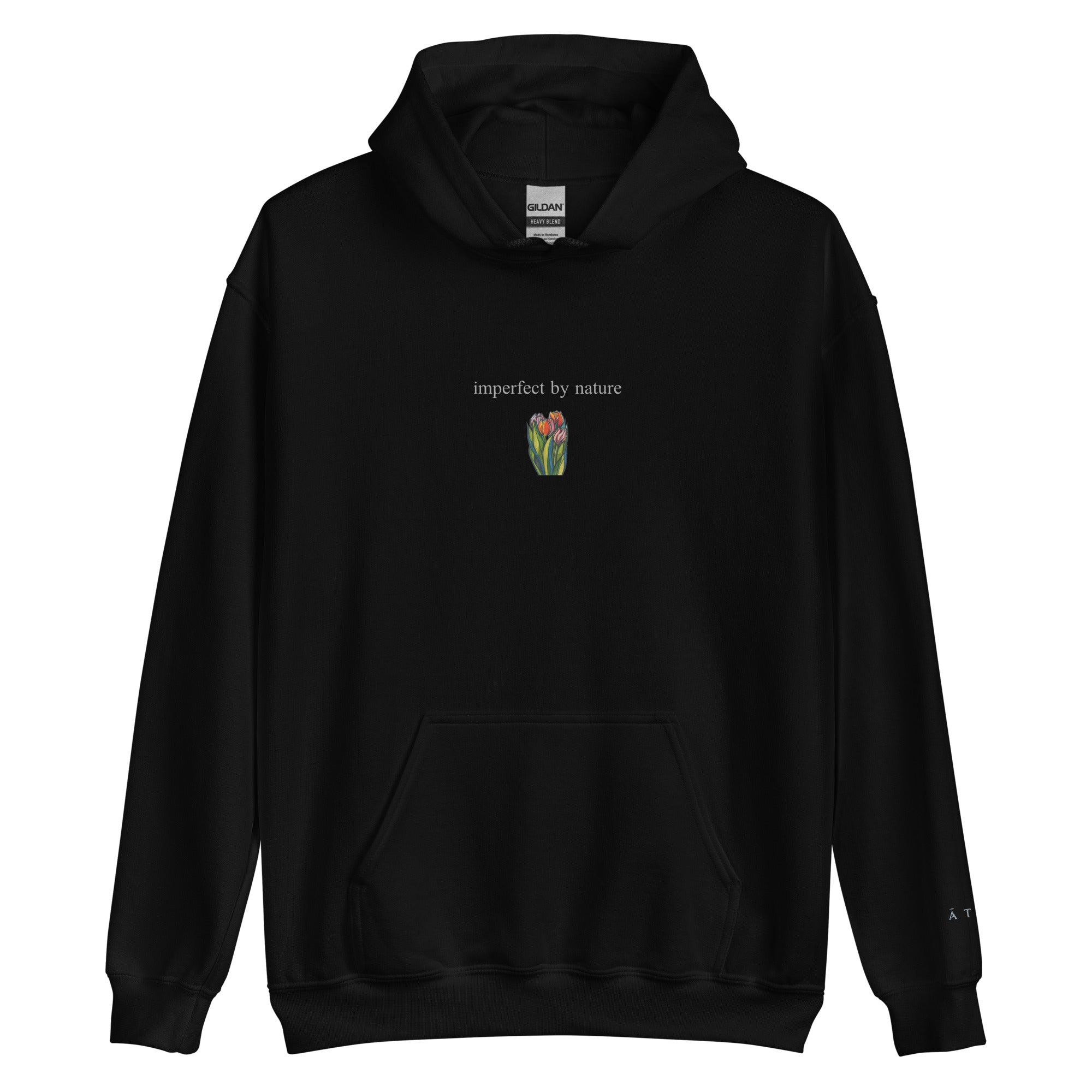 Botanical Tulips hoodie — artist-drawn floral print, Atme
