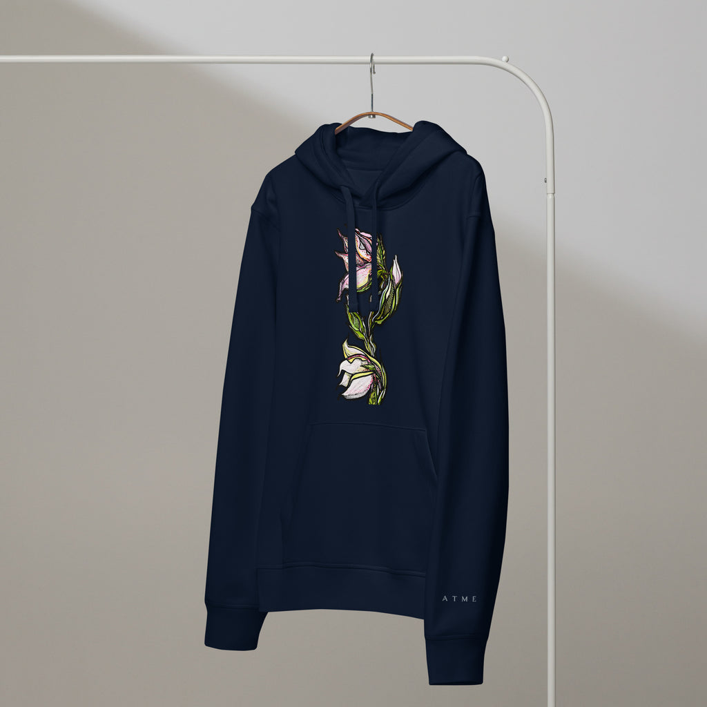 Hand-drawn Lily organic hoodie — original botanical design, Wild Lines by Atme