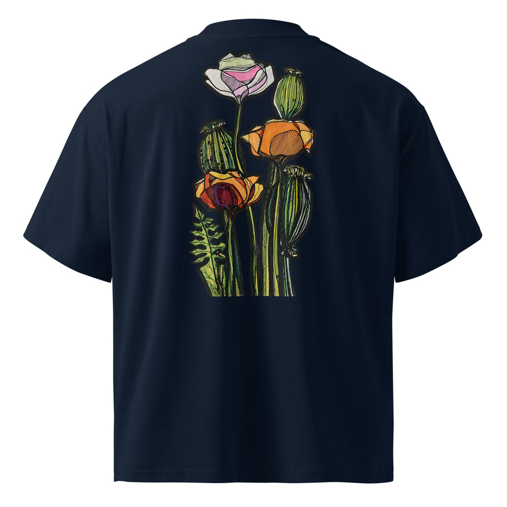 Wild Lines Wild Poppy organic high neck tee — bold floral art, Atme