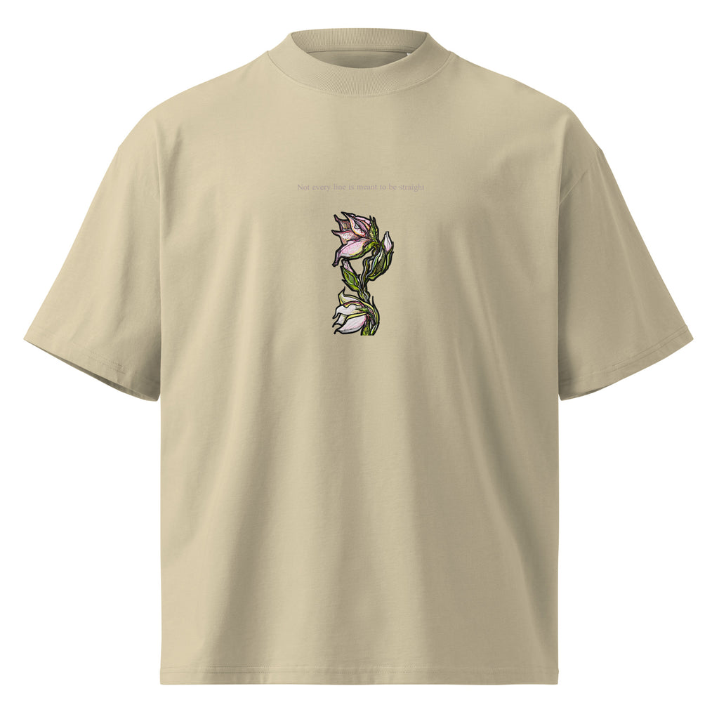 Hand-drawn Lily oversized tee — original botanical design, Wild Lines by Atme