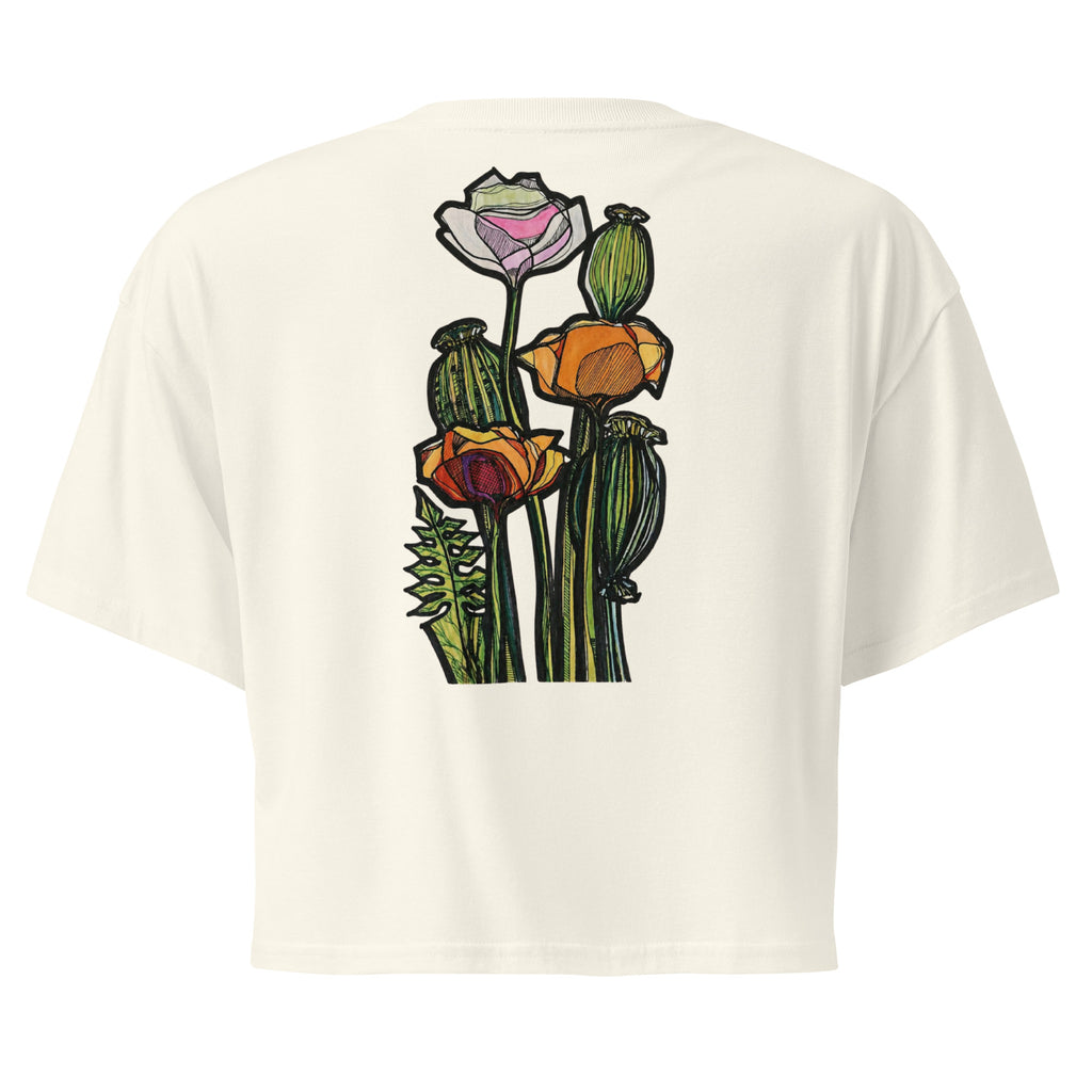 Wild Poppy botanical print, women's crop top — independent art brand Atme