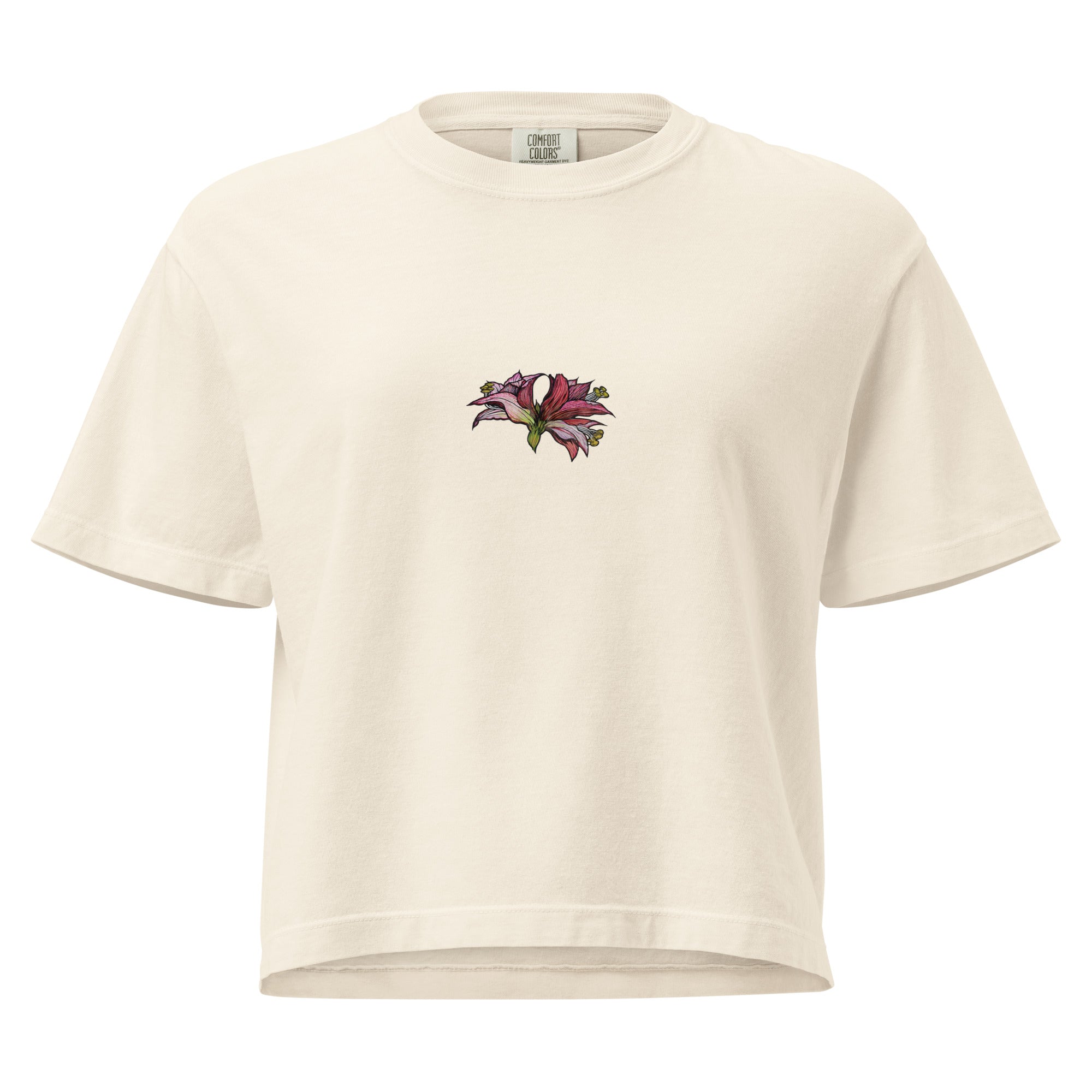 Amaryllis boxy t-shirt side view — relaxed boxy fit, Wild Lines by Atme