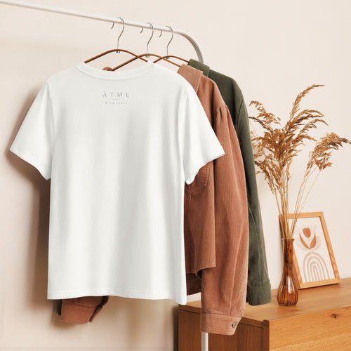 Women's off-white tee with Wild Poppy botanical print — Wild Lines, Atme